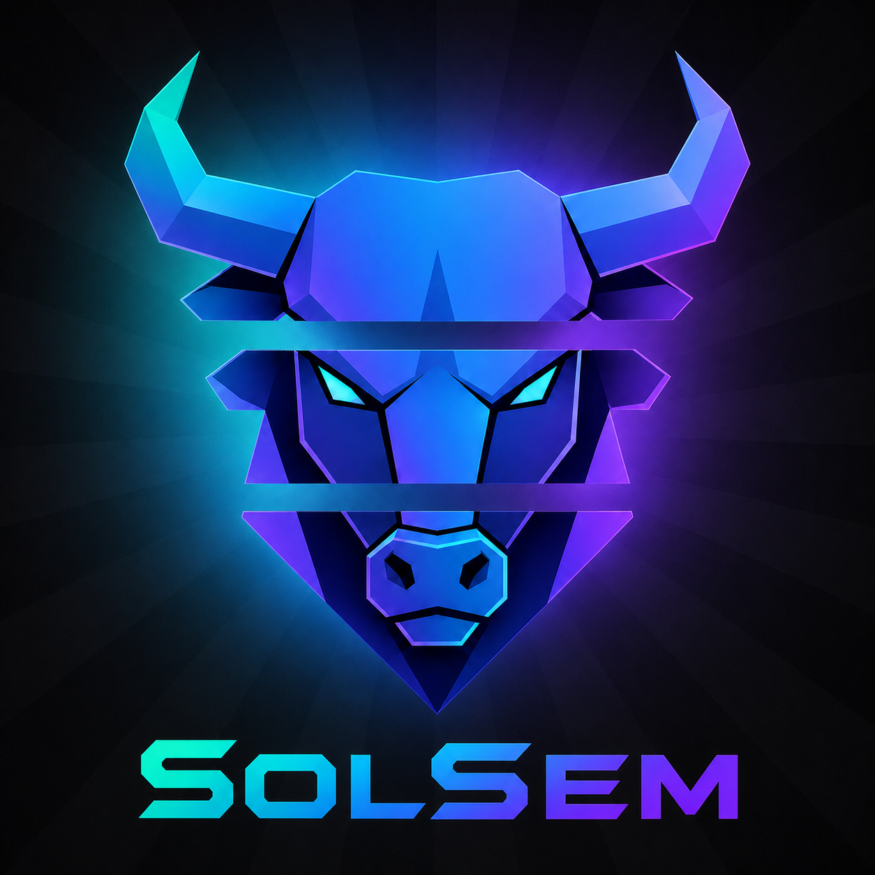 The SOLSEM low-poly neon bull mark